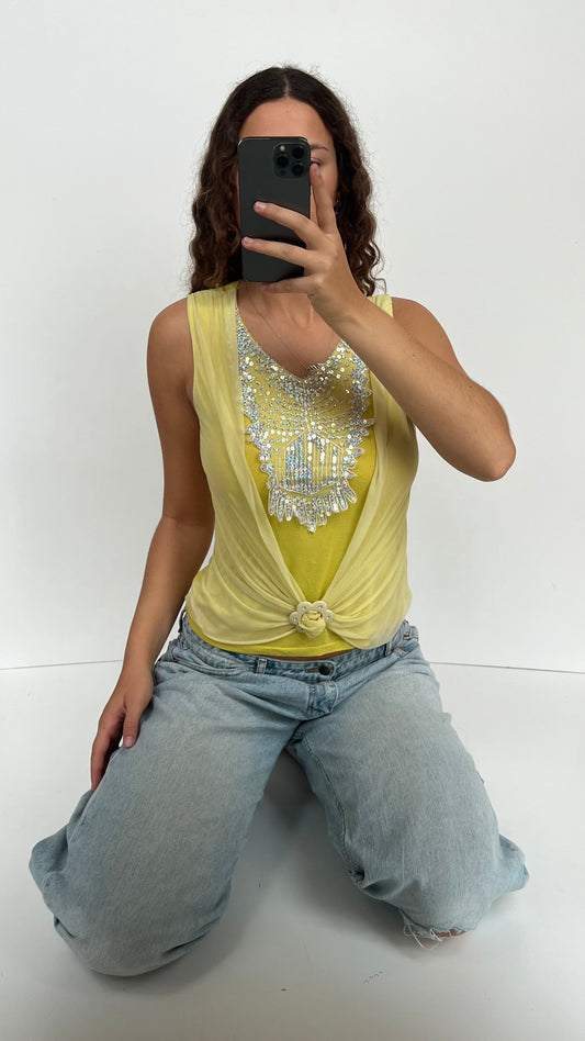 00s yellow sequin top- size M