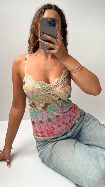 00s pink green mesh cami- size  M