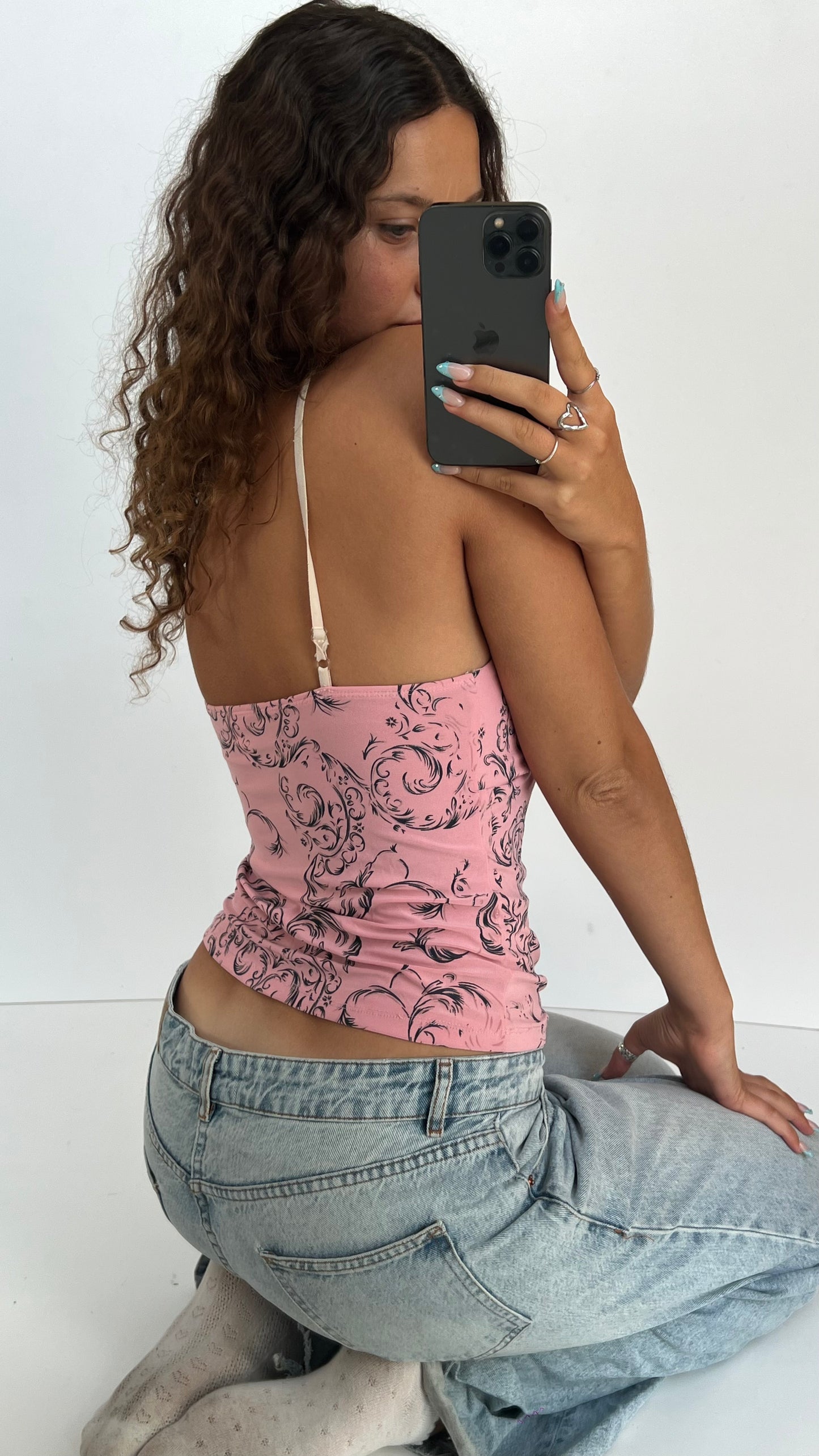 00s pink glitter cami- size L