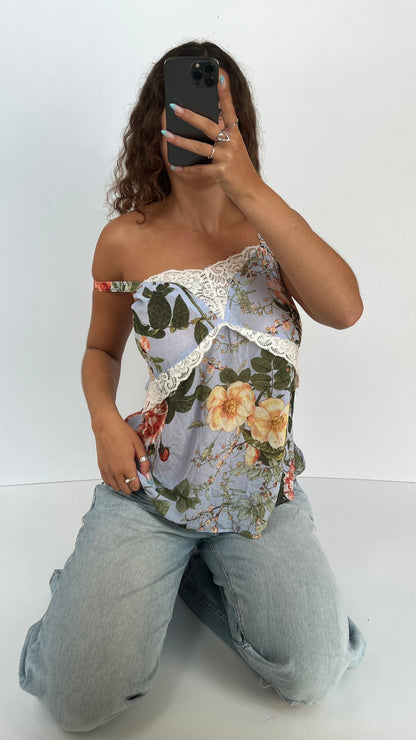 00s blue floral mesh cami- size M
