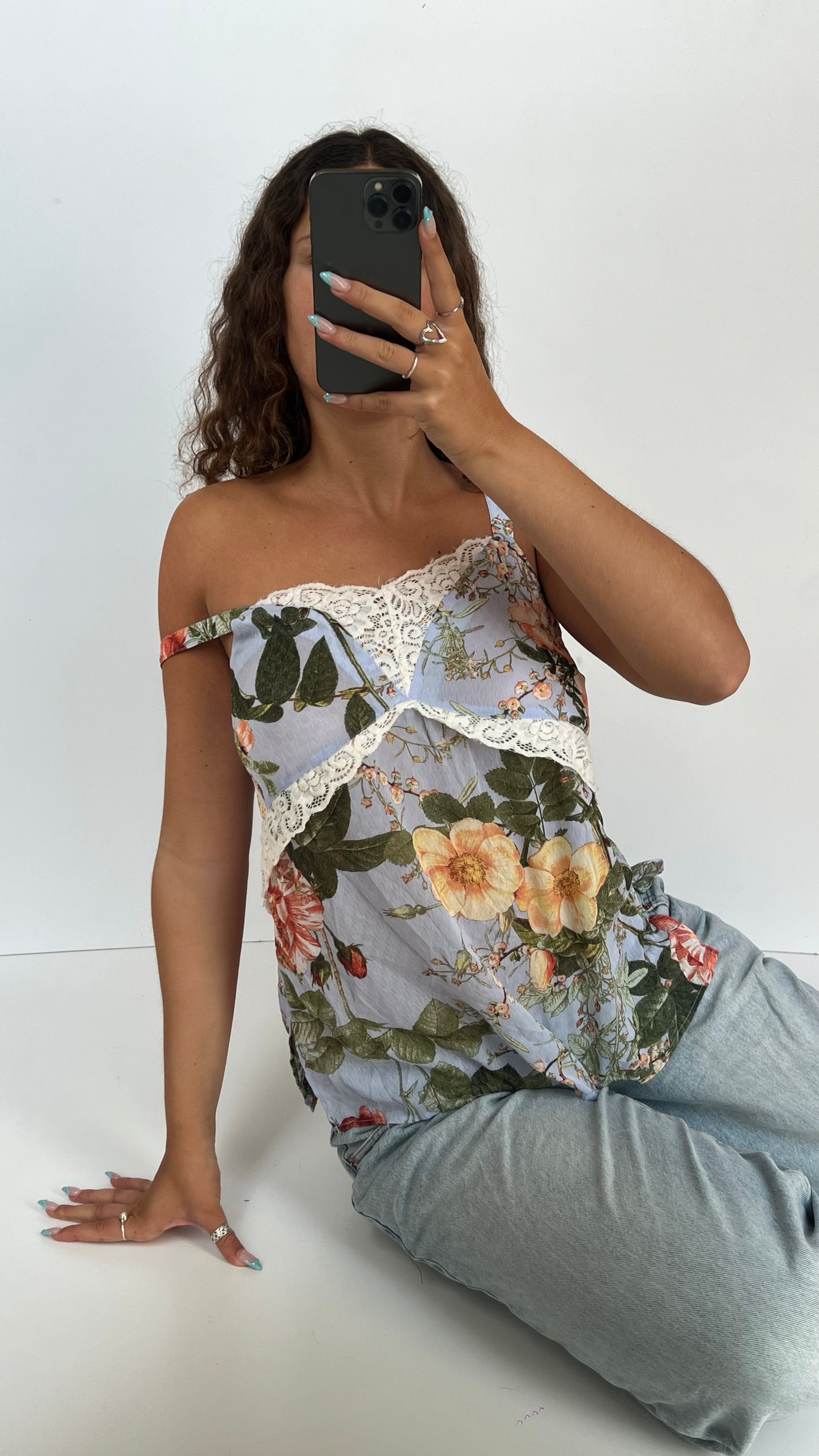 00s blue floral mesh cami- size M