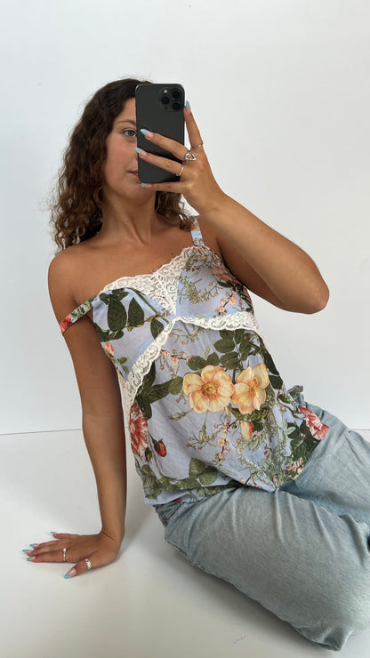 00s blue floral mesh cami- size M