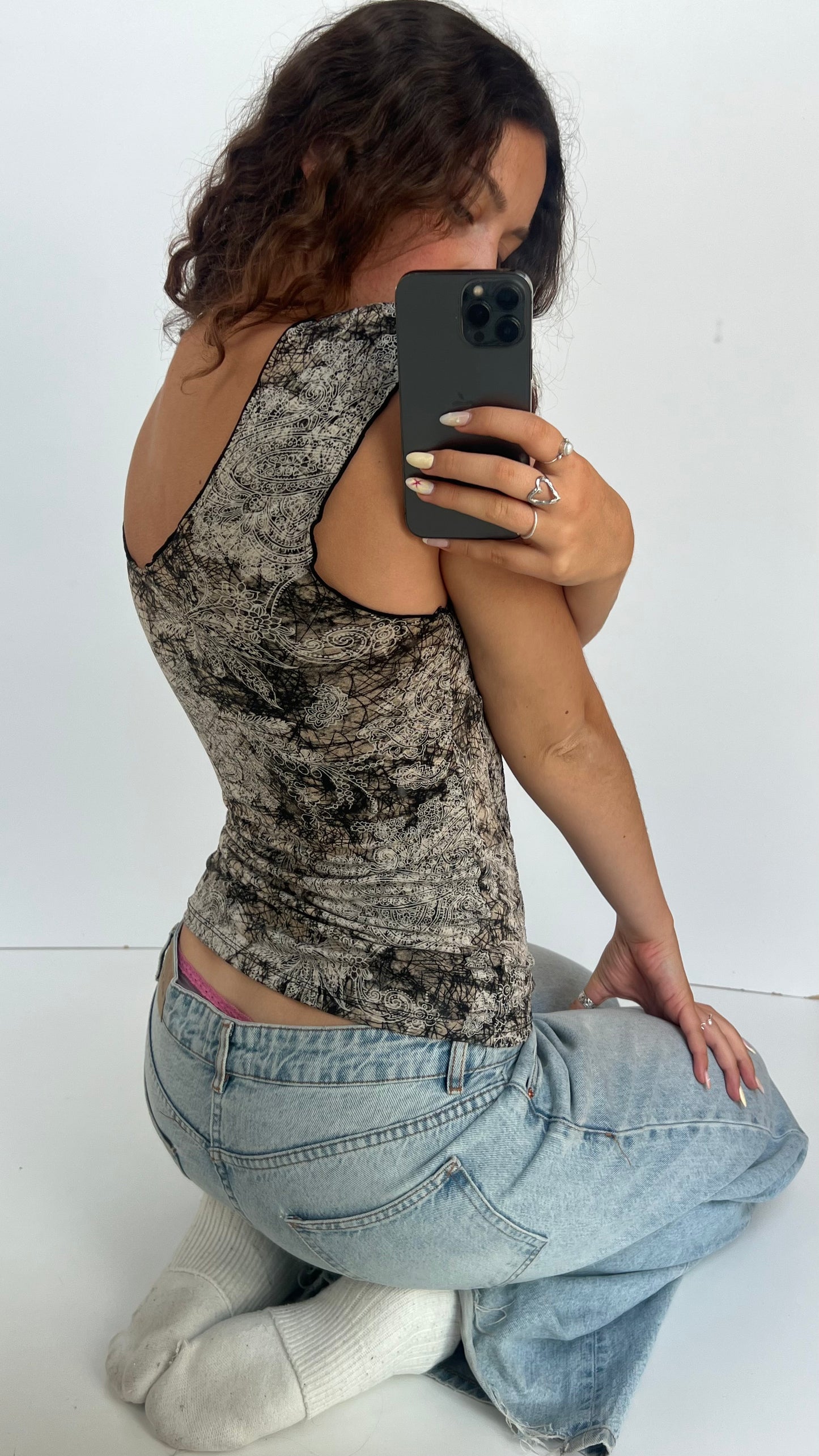 00s brown patterned top- size S