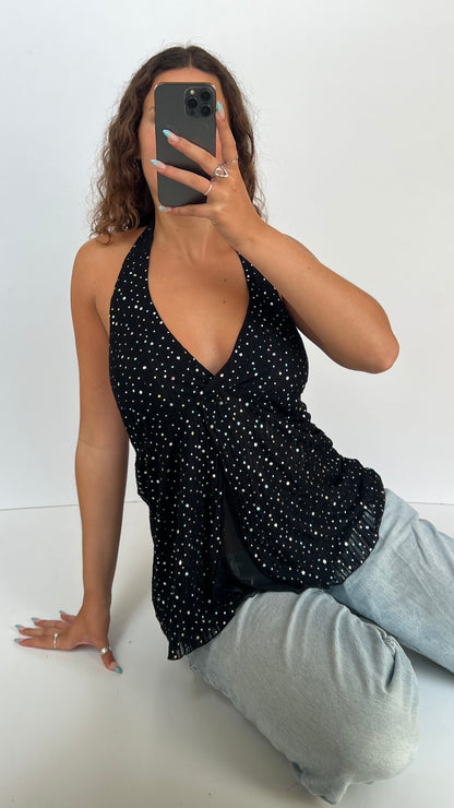 00s black glitter halter cami- size L