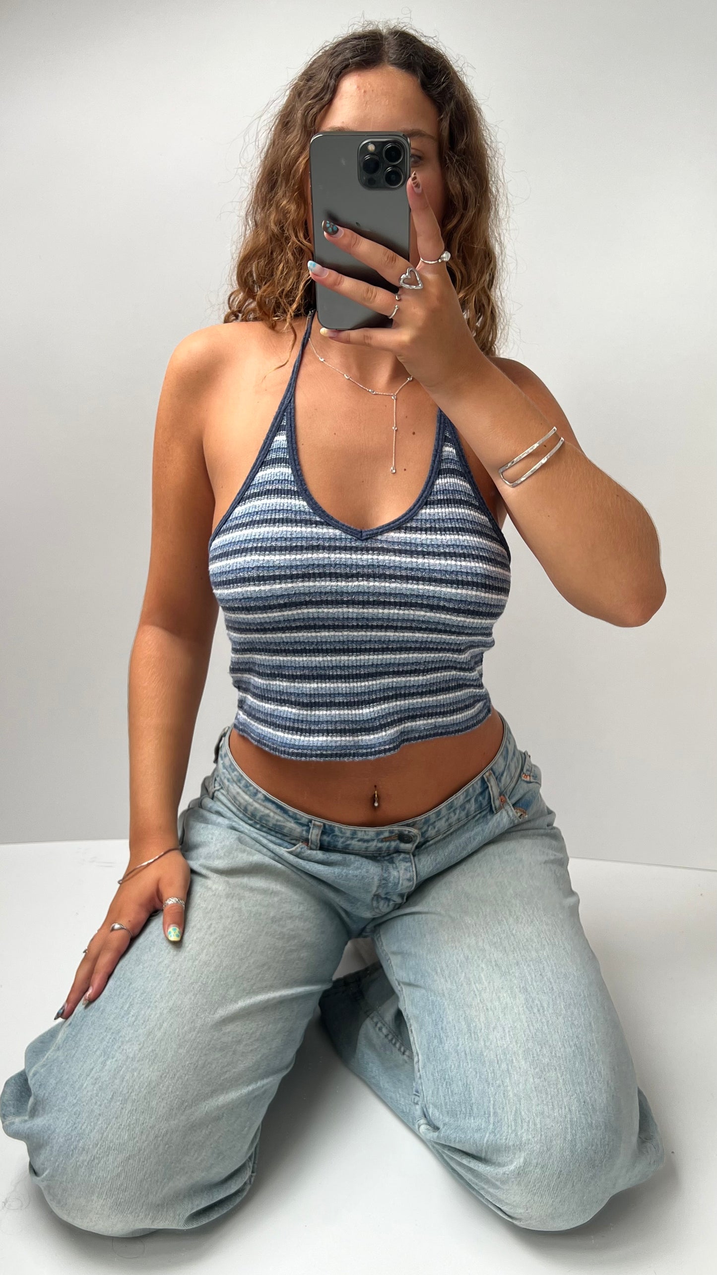 00s blue striped halter cami- size S