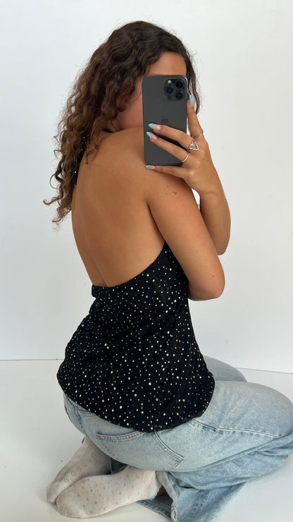 00s black glitter halter cami- size L