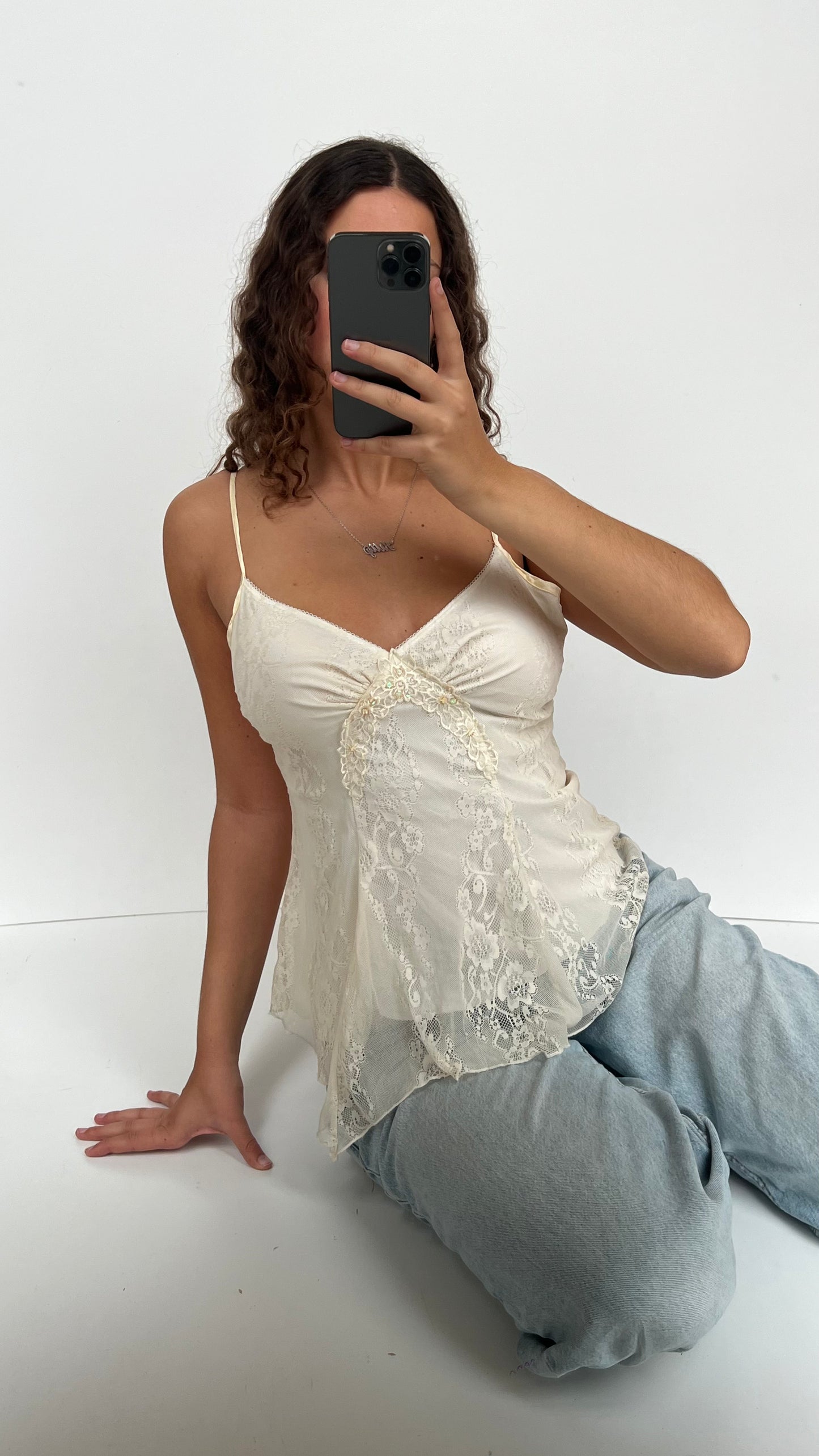 00s white lace babydoll cami- size L