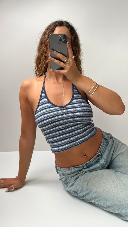 00s blue striped halter cami- size S