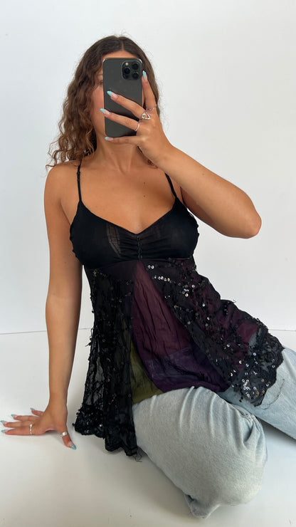 00s black sequin babydoll cami- size S