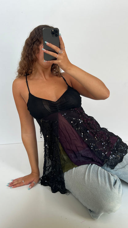 00s black sequin babydoll cami- size S