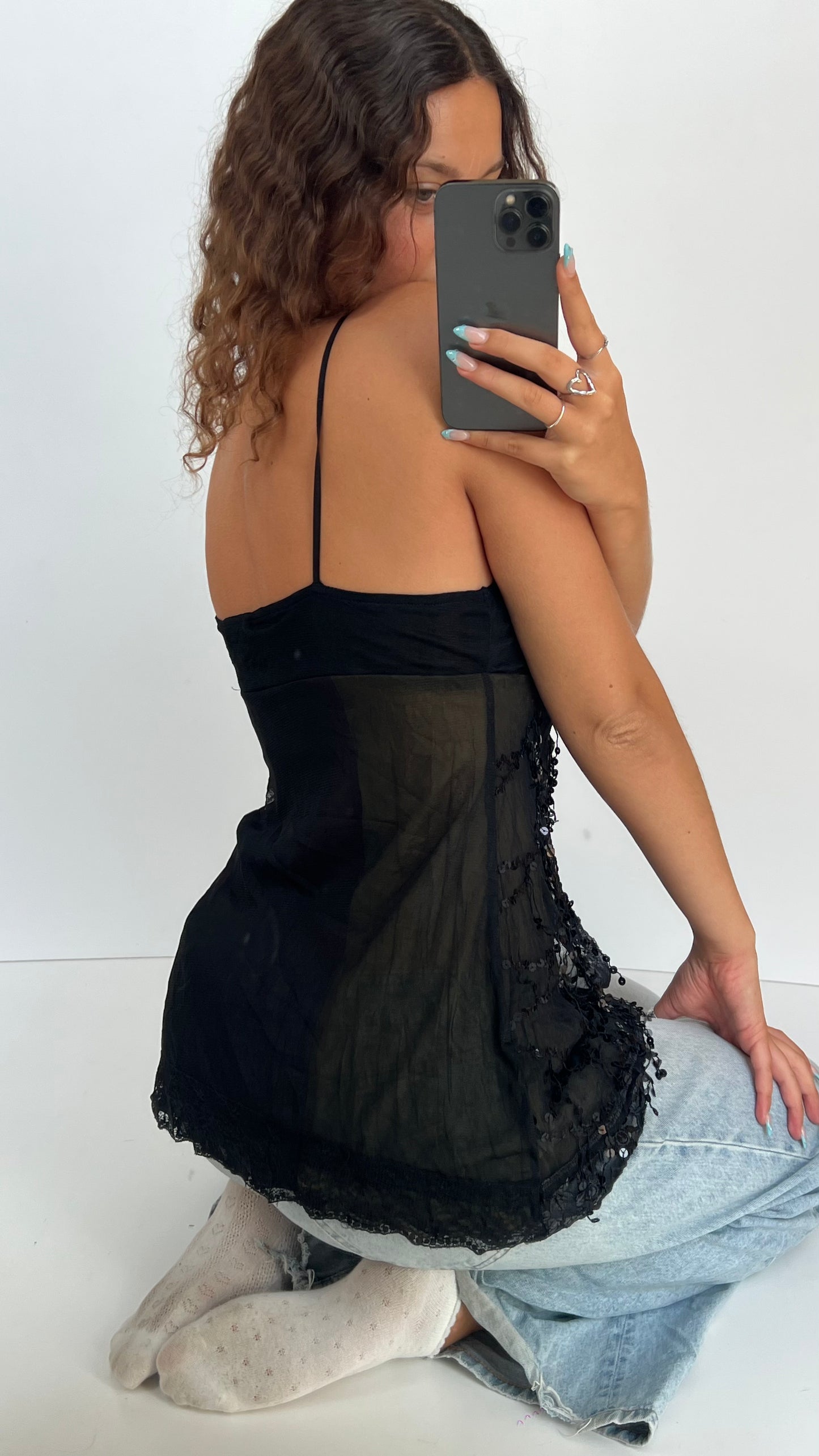 00s black sequin babydoll cami- size S