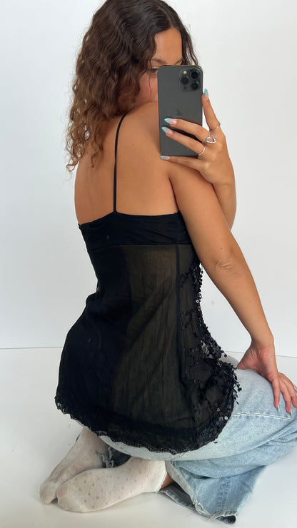 00s black sequin babydoll cami- size S