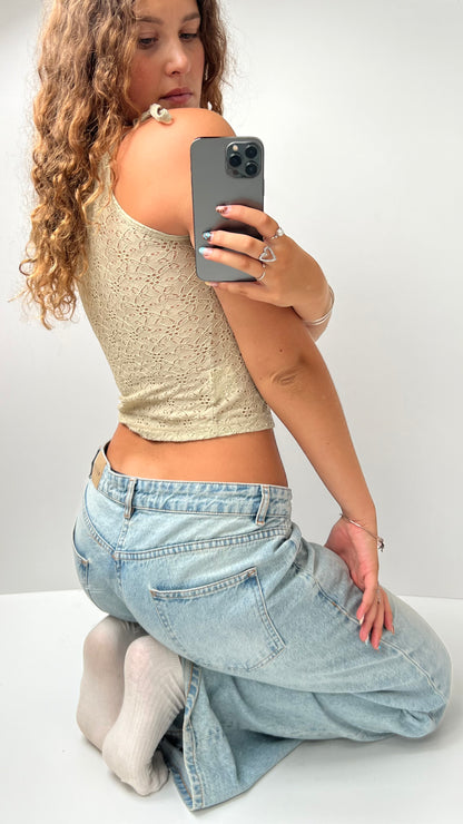 00s beige one shoulder top- size S