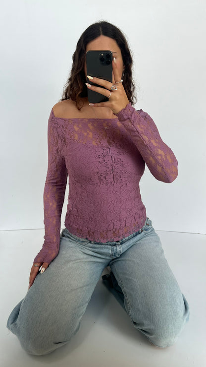 00s purple lace long sleeve top- size L