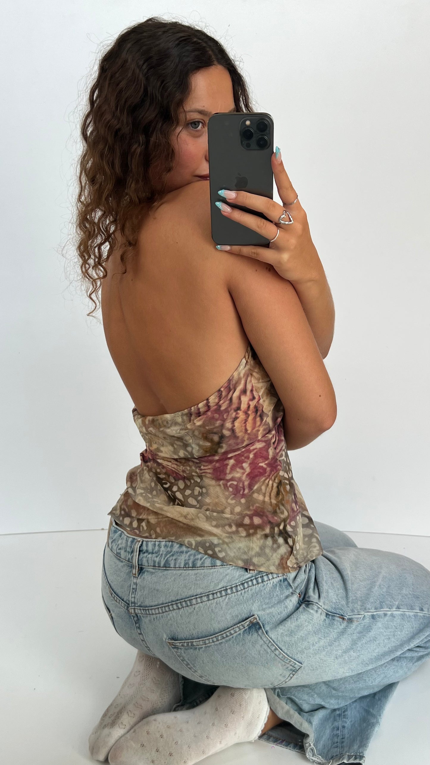 00s brown mesh beaded top- size M