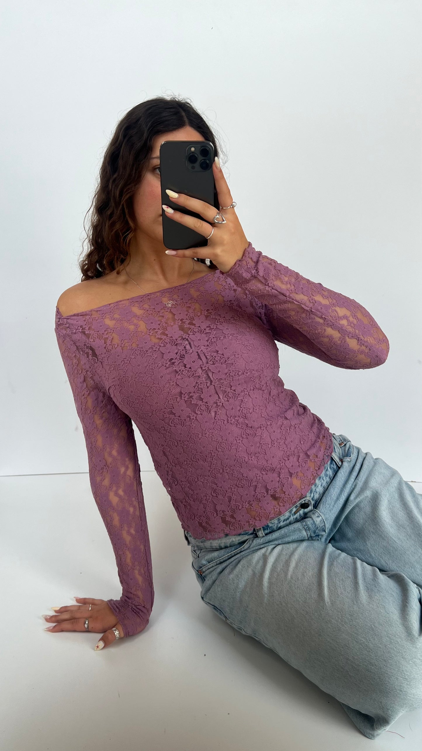 00s purple lace long sleeve top- size L