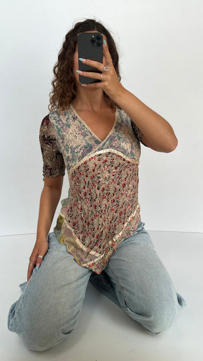 00s silk patterned babydoll top- size S/M
