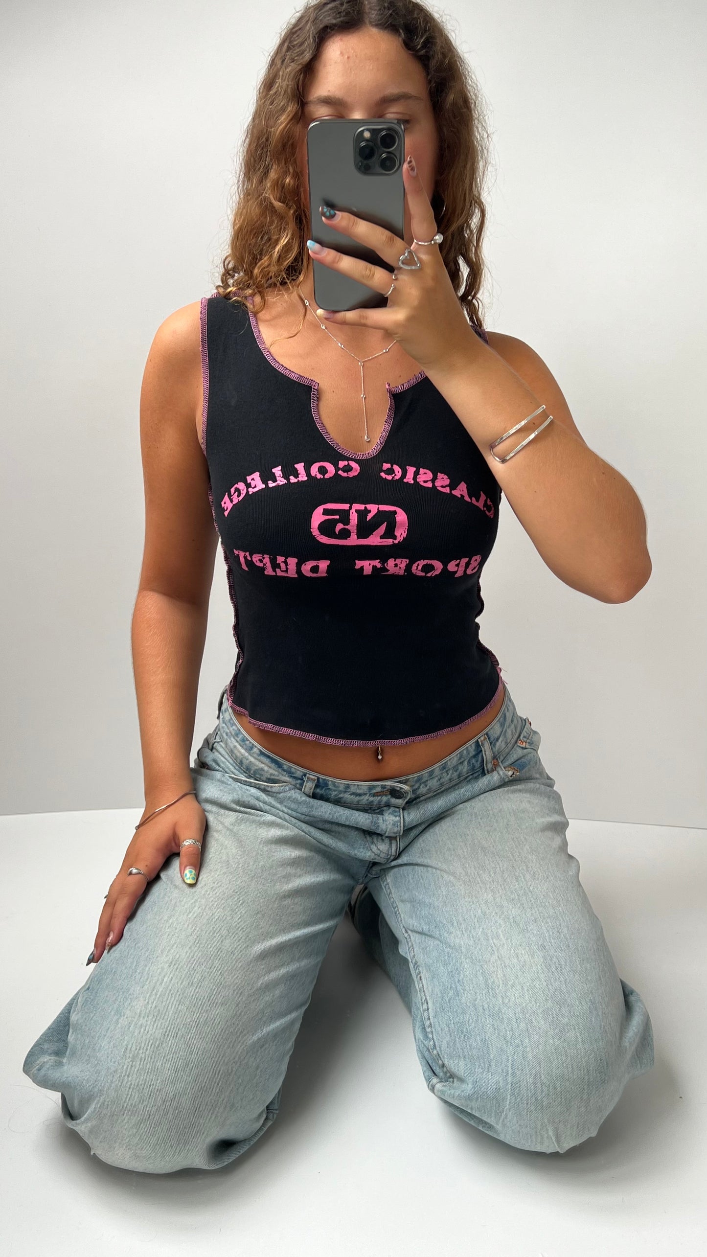 00s black graphic tank top- size S