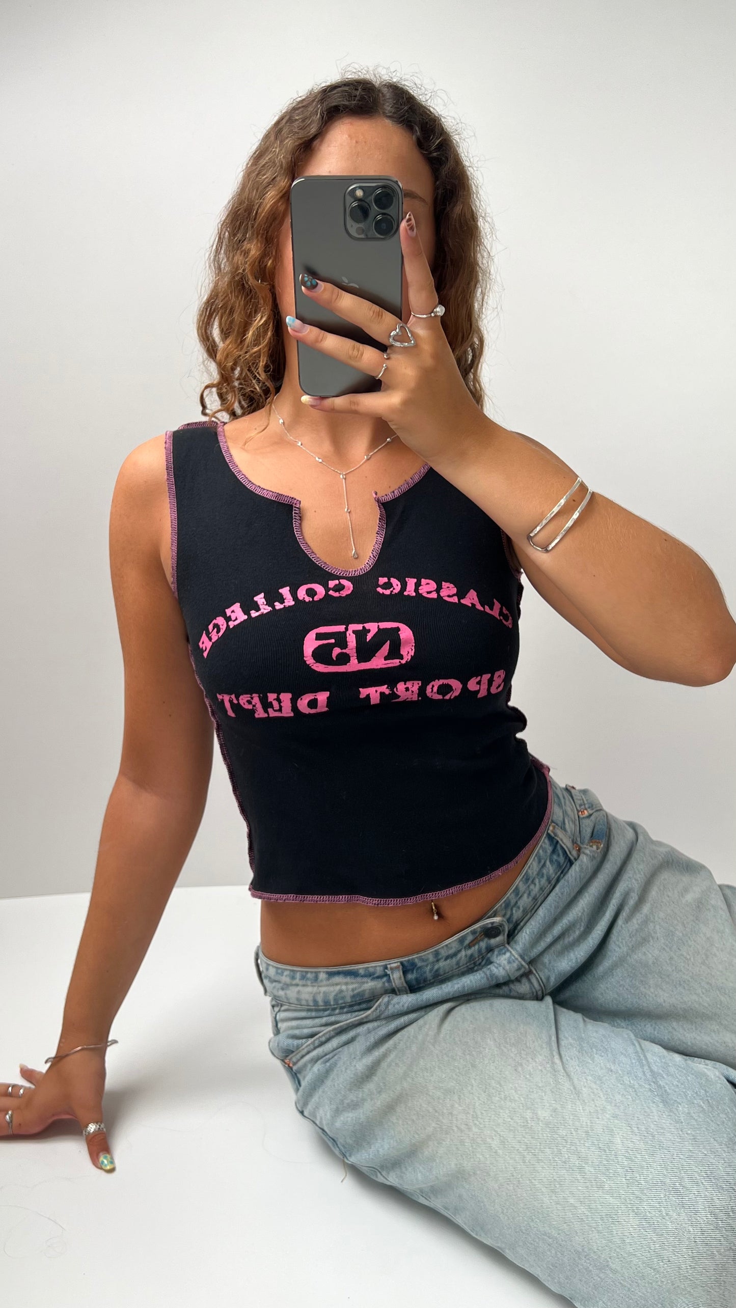 00s black graphic tank top- size S