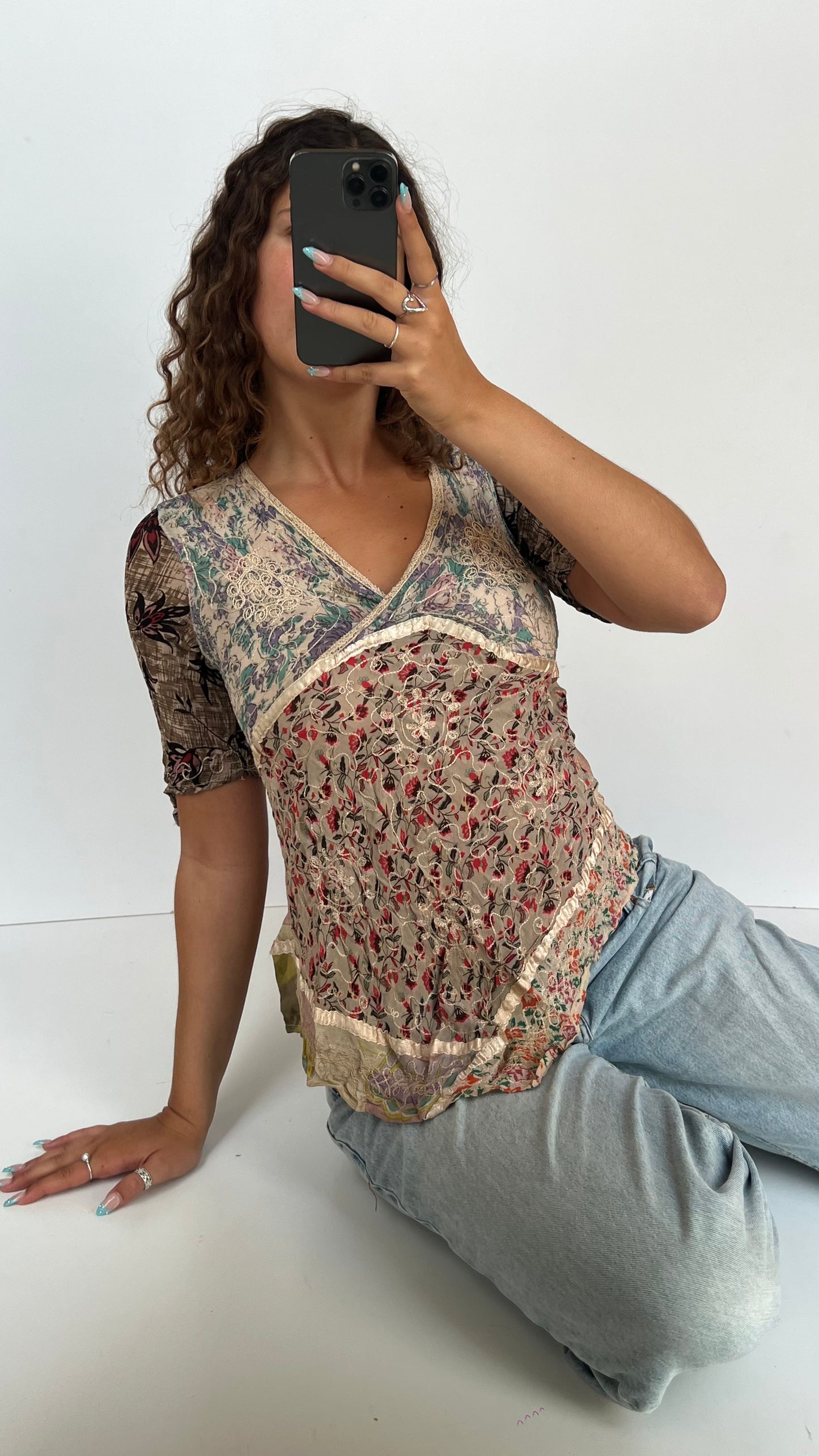 00s silk patterned babydoll top- size S/M