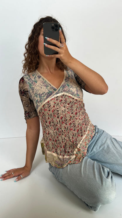 00s silk patterned babydoll top- size S/M