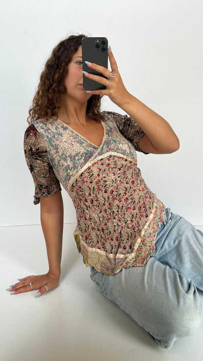 00s silk patterned babydoll top- size S/M