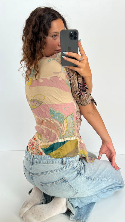 00s silk patterned babydoll top- size S/M