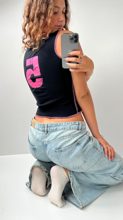 00s black graphic tank top- size S