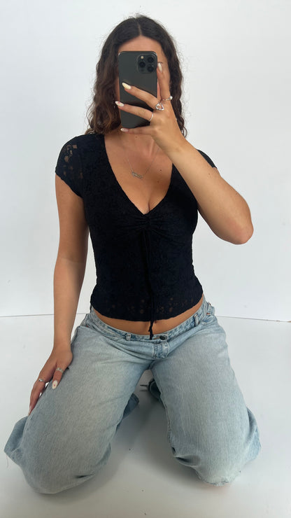 00s black lace babydoll top- size S
