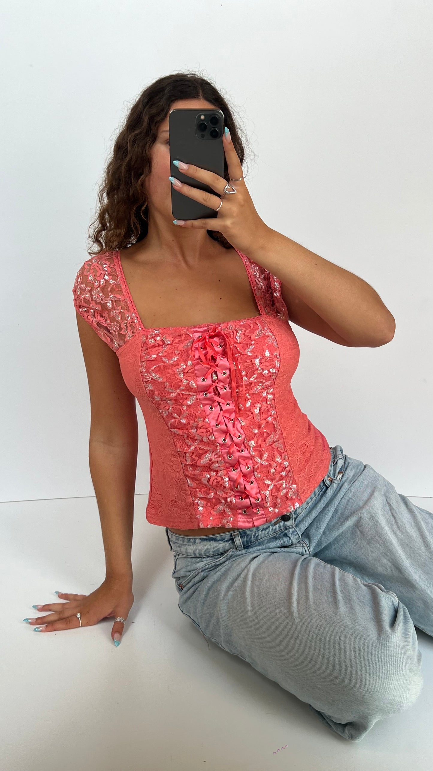 00s coral milkmaid top- size XL