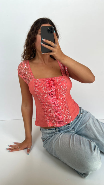 00s coral milkmaid top- size XL