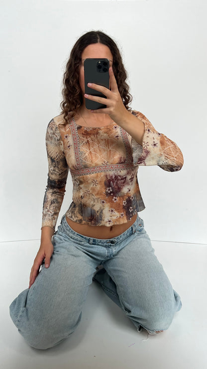 00s boho long sleeve top- size S