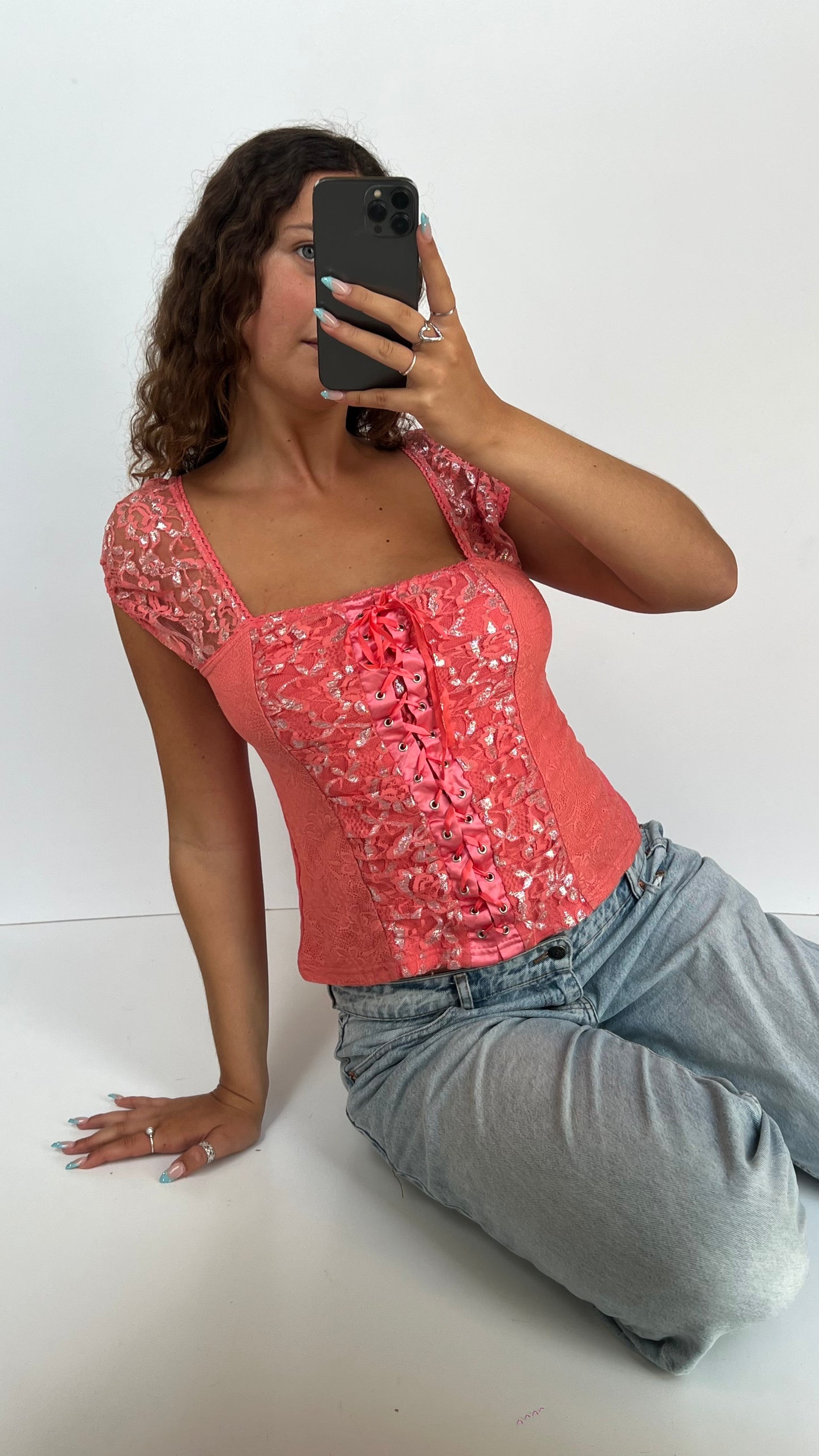 00s coral milkmaid top- size XL