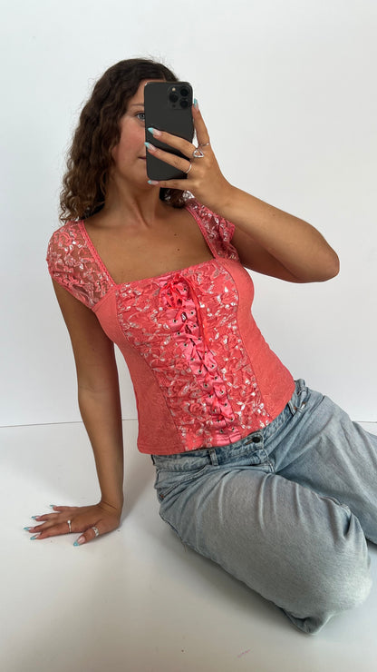 00s coral milkmaid top- size XL