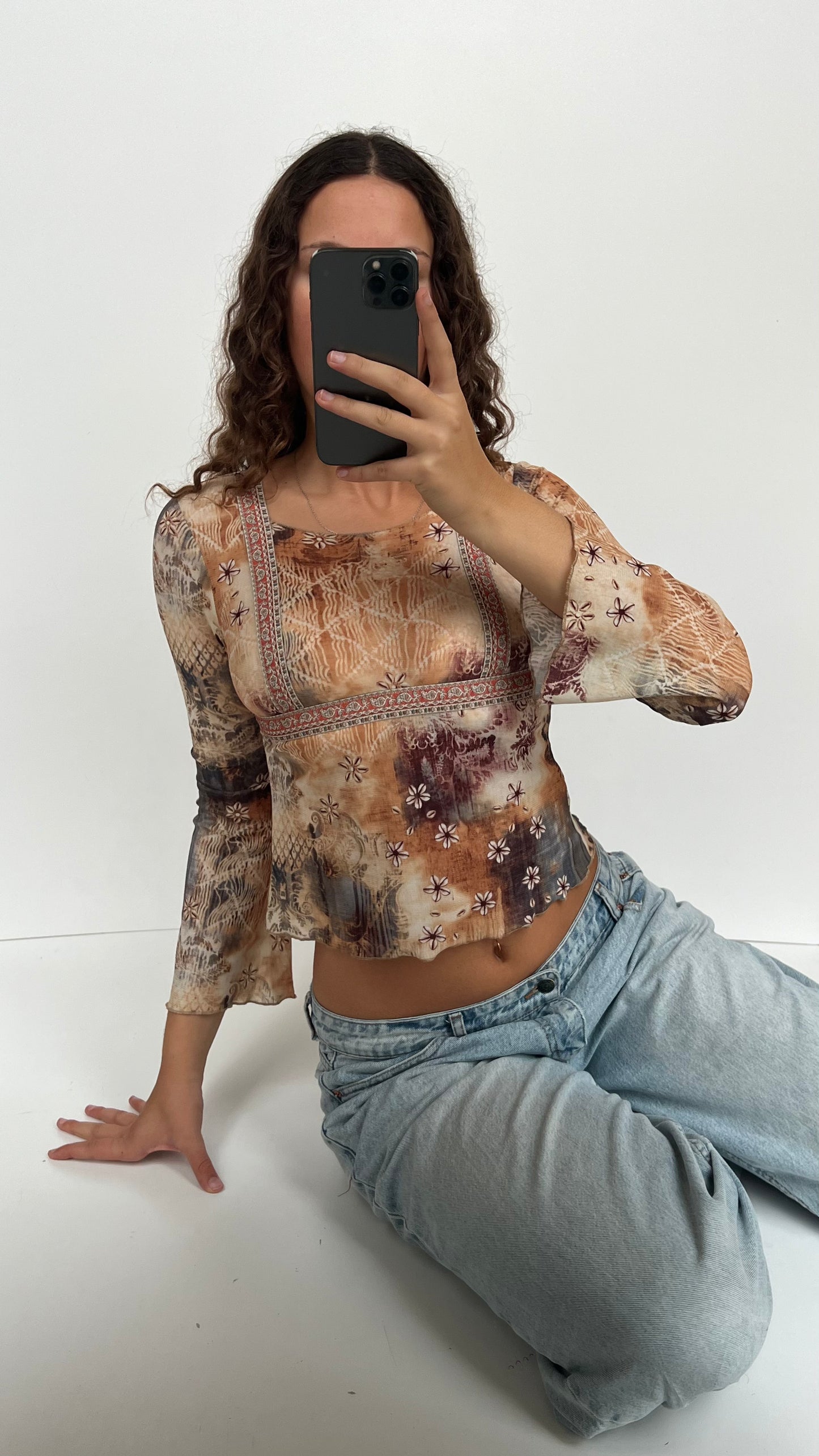 00s boho long sleeve top- size S