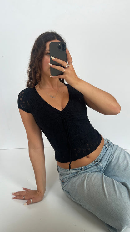 00s black lace babydoll top- size S