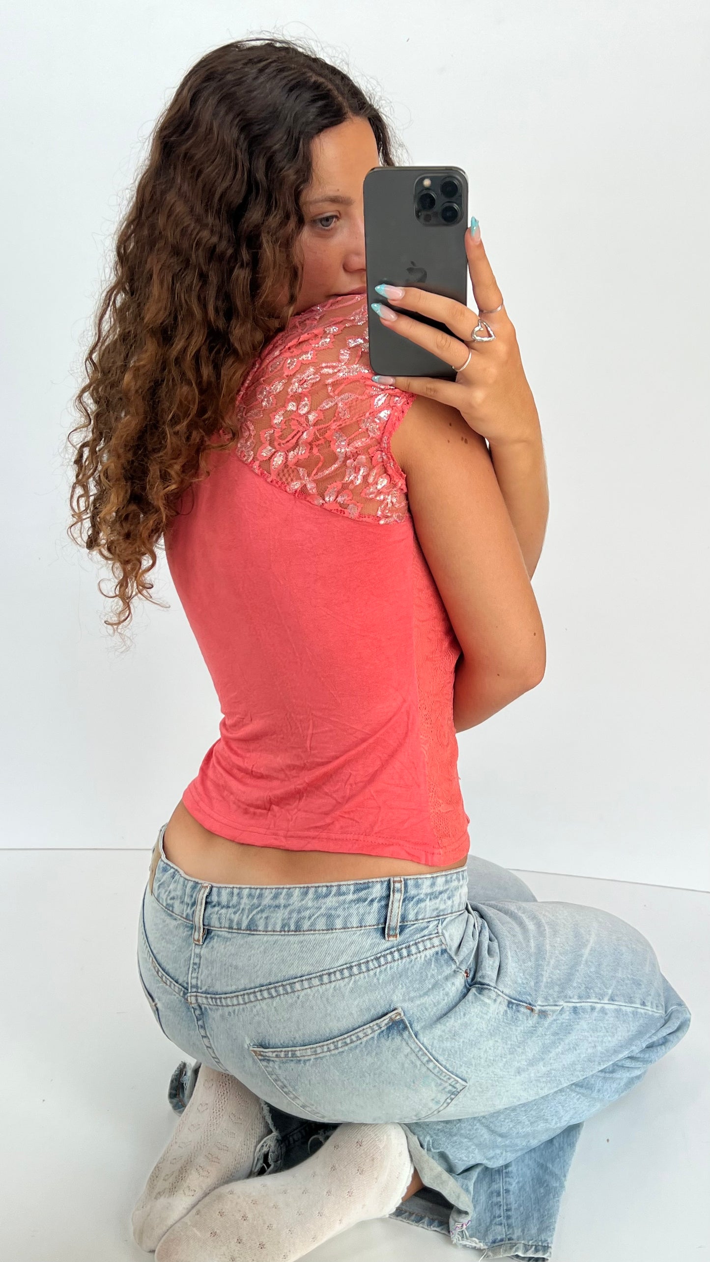 00s coral milkmaid top- size XL