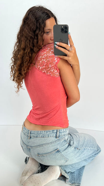 00s coral milkmaid top- size XL