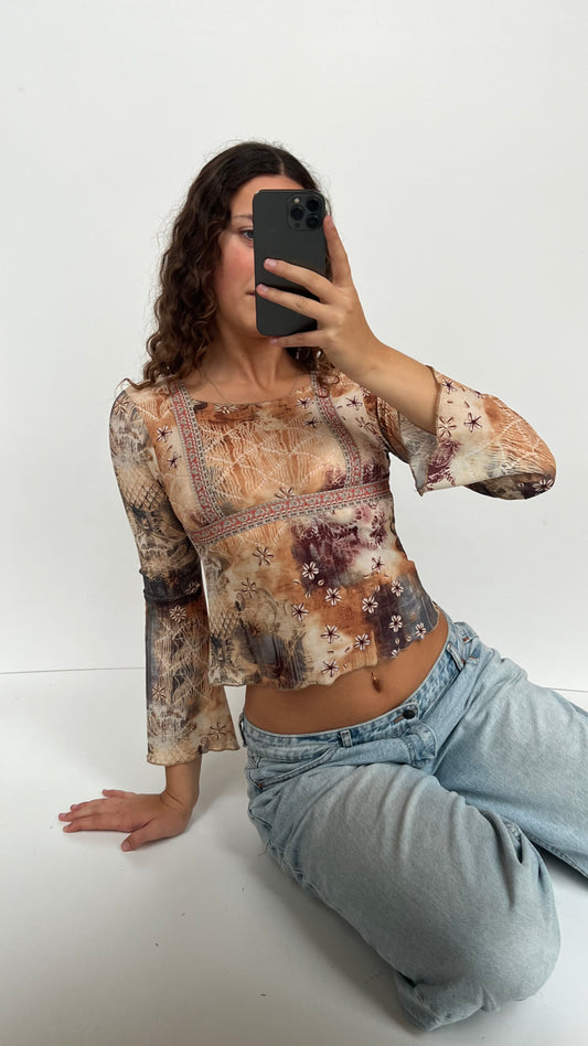 00s boho long sleeve top- size S