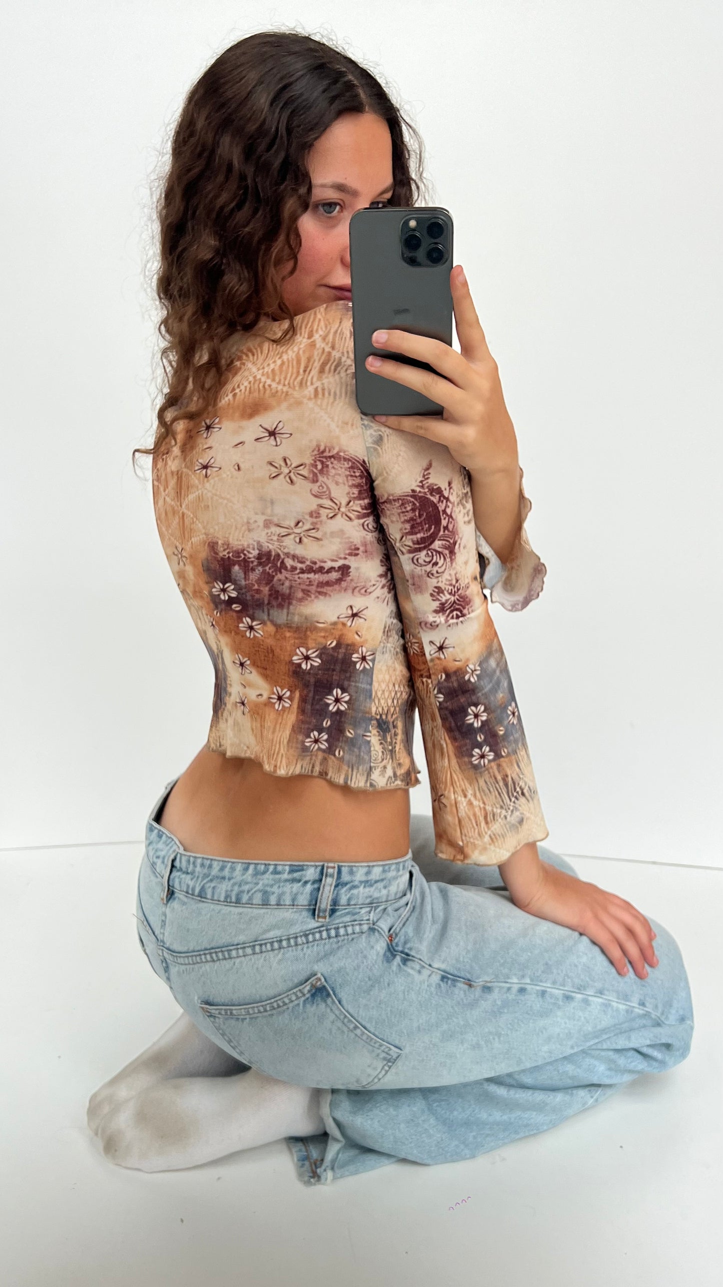 00s boho long sleeve top- size S