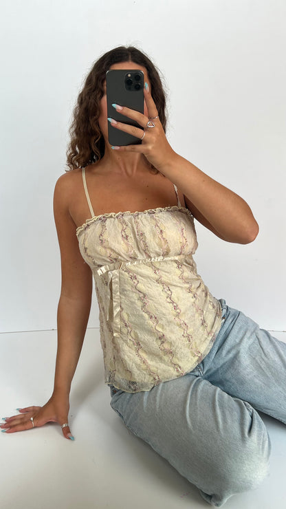 00s yellow pink lace cami- size M