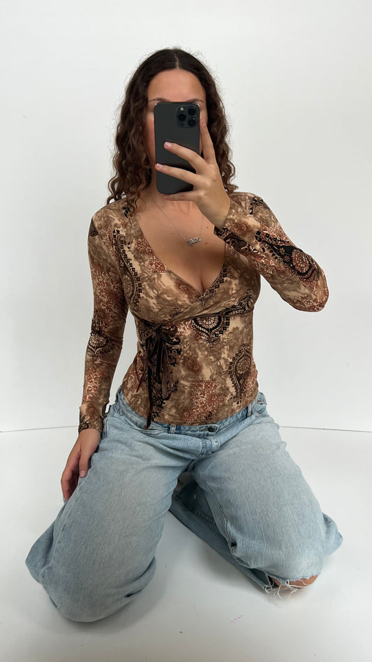 00s brown boho long sleeve- size S