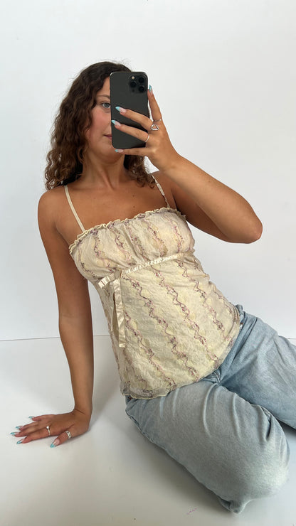 00s yellow pink lace cami- size M