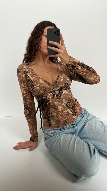 00s brown boho long sleeve- size S