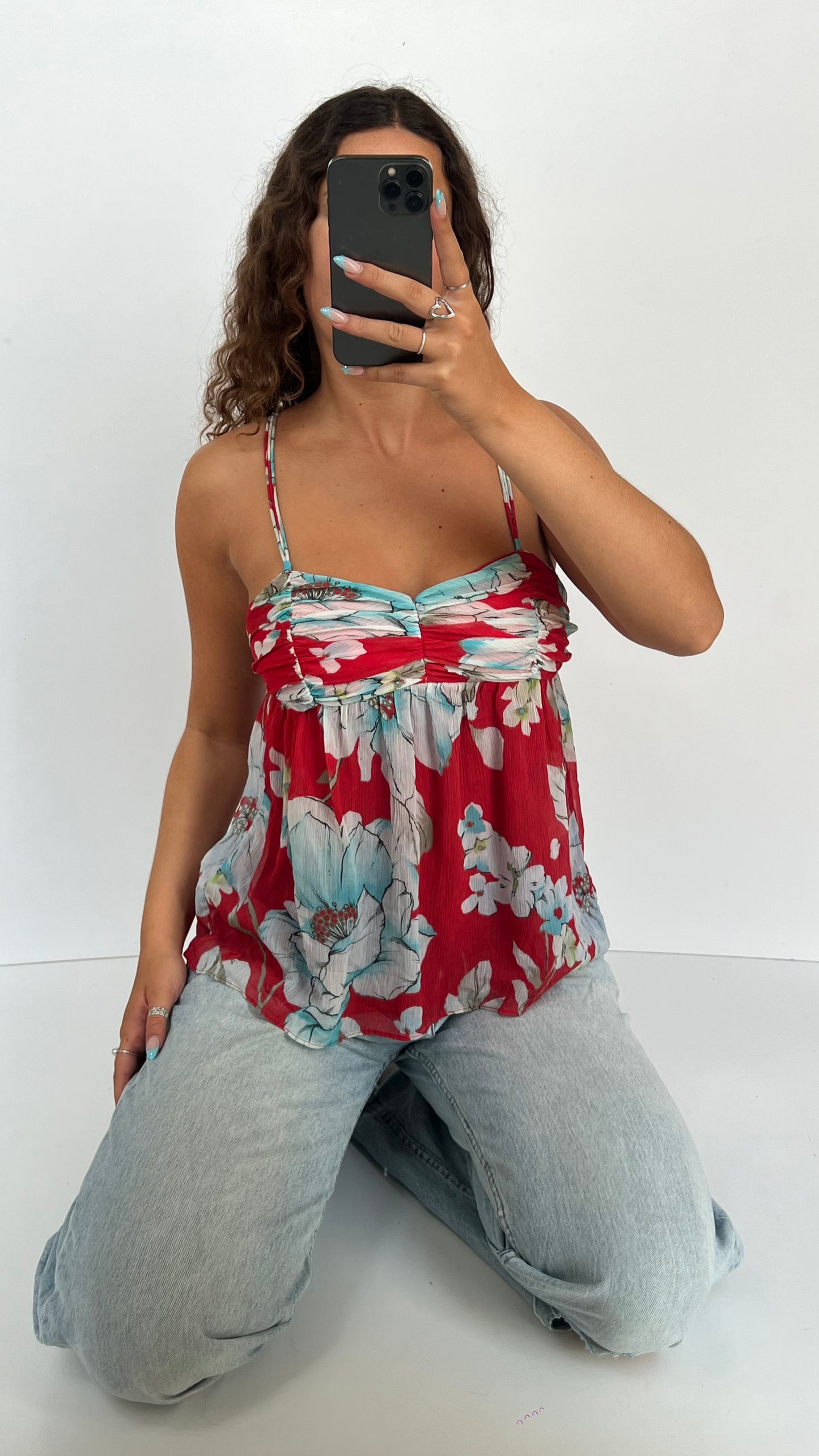 00s red floral cami- size S
