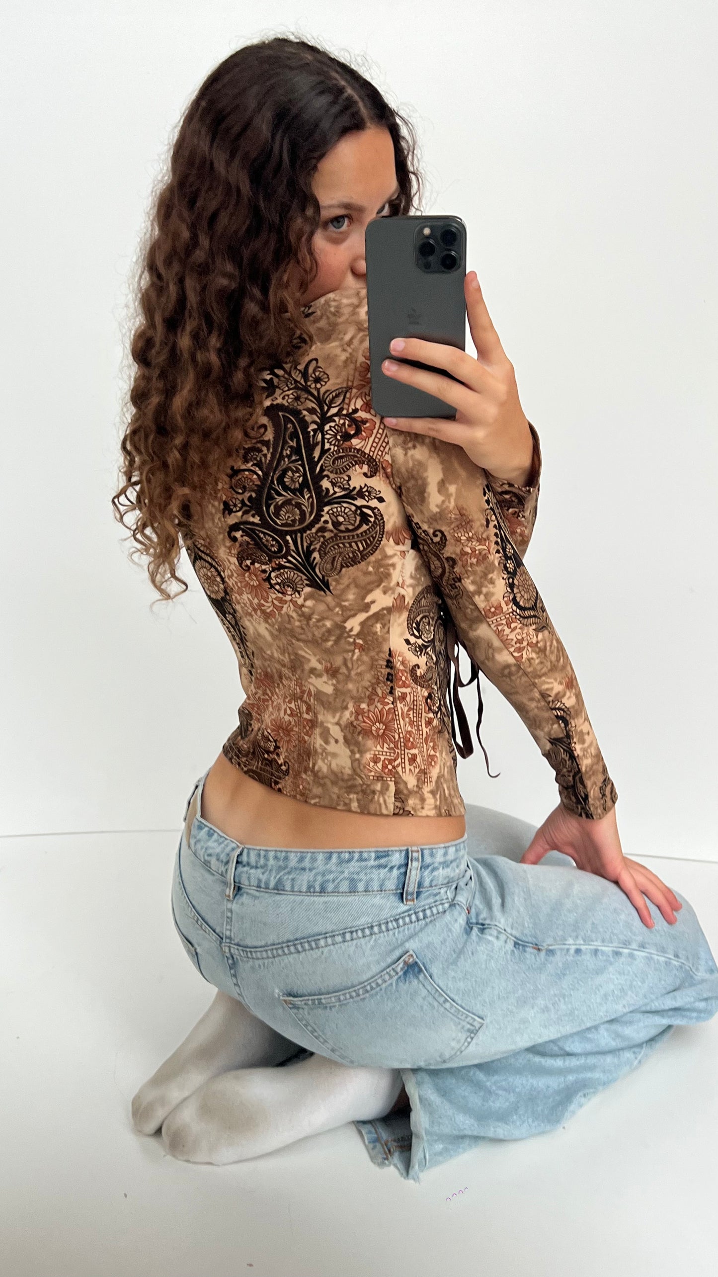 00s brown boho long sleeve- size S