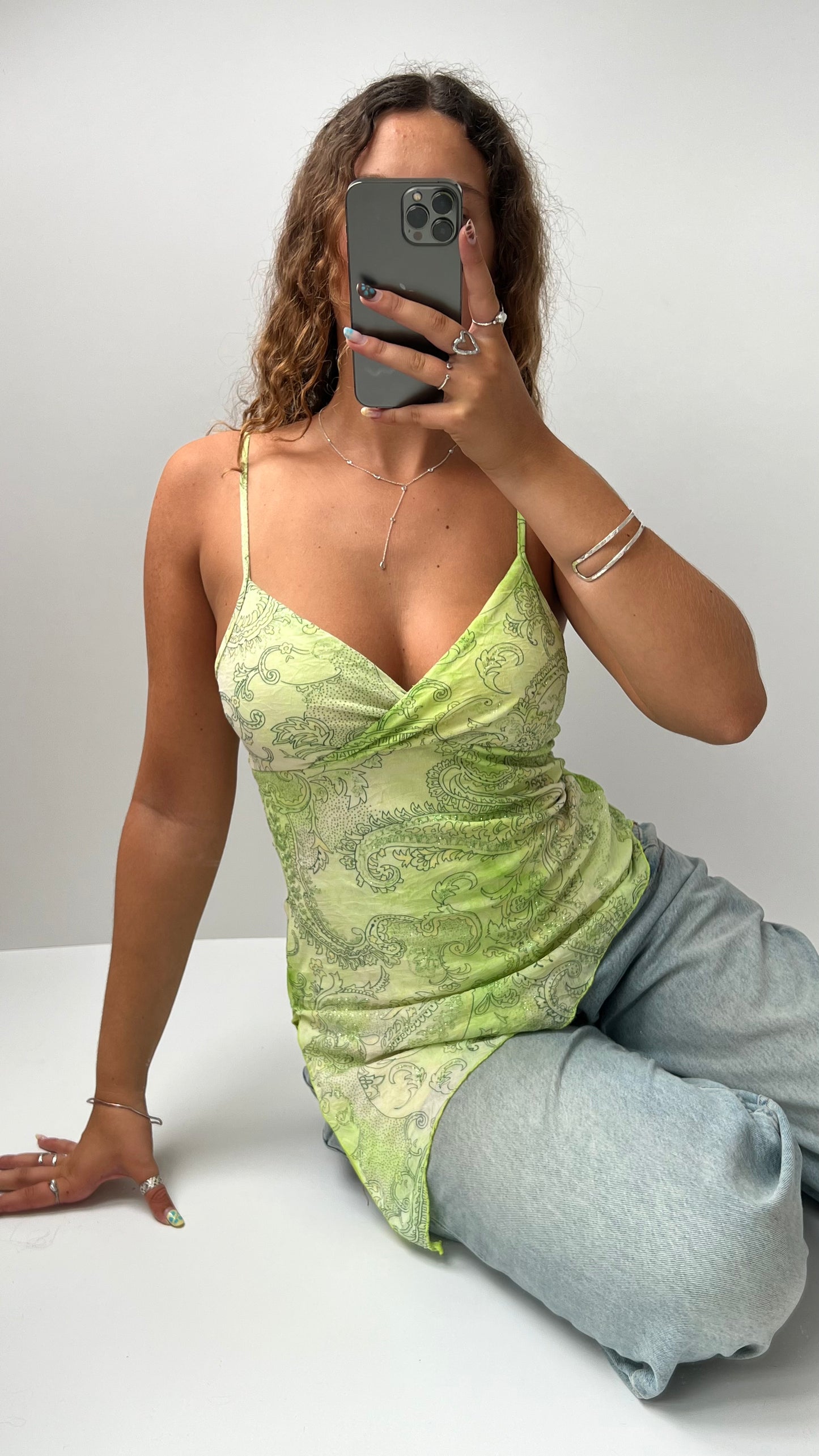00s Pimkie green mesh cami- size M