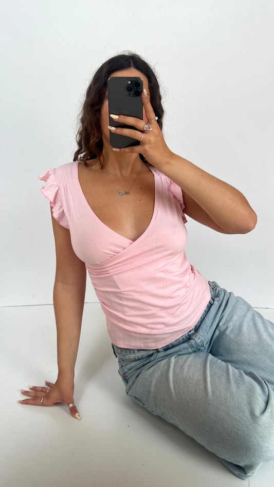 00s pink babydoll top- size L
