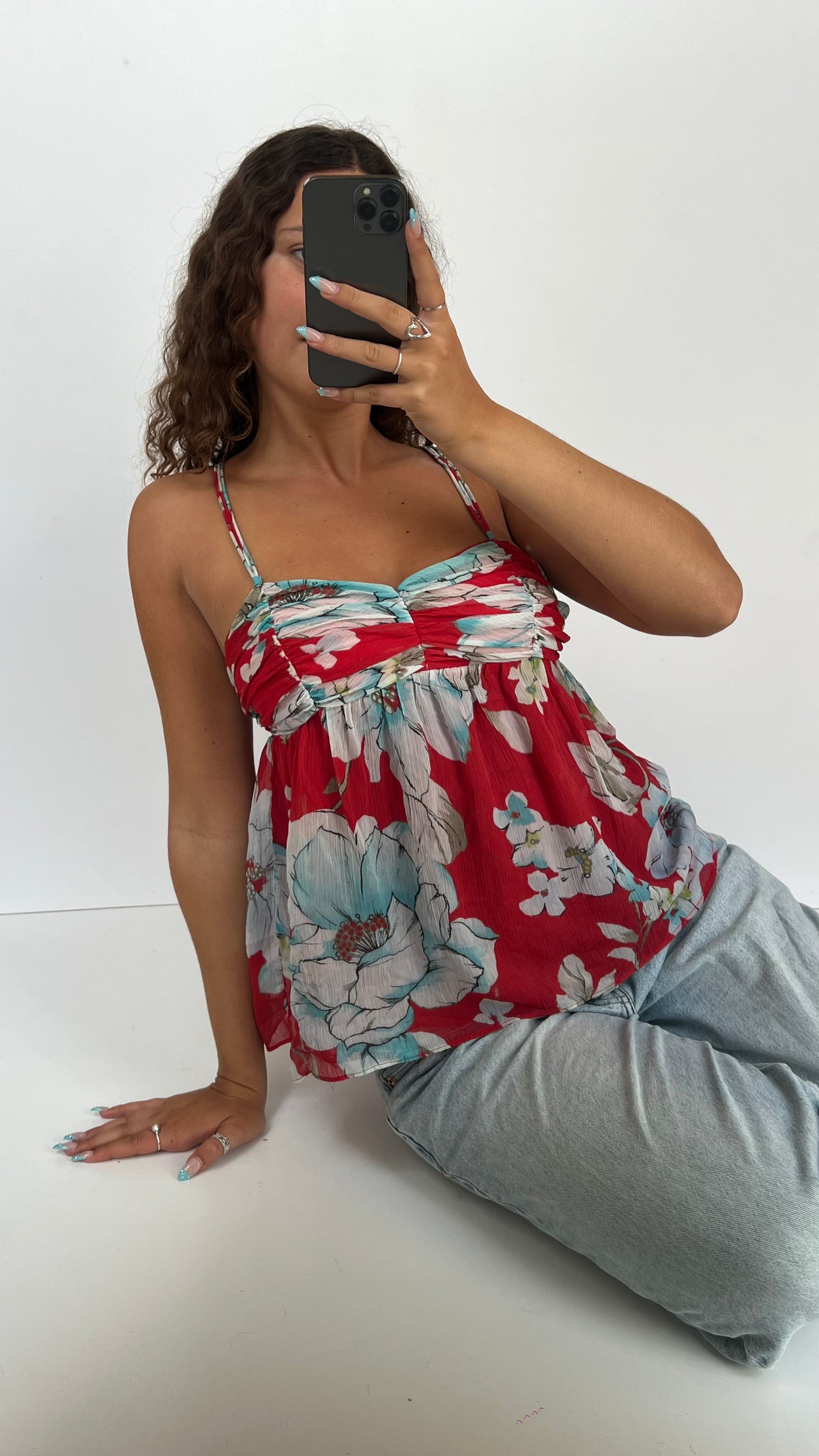 00s red floral cami- size S