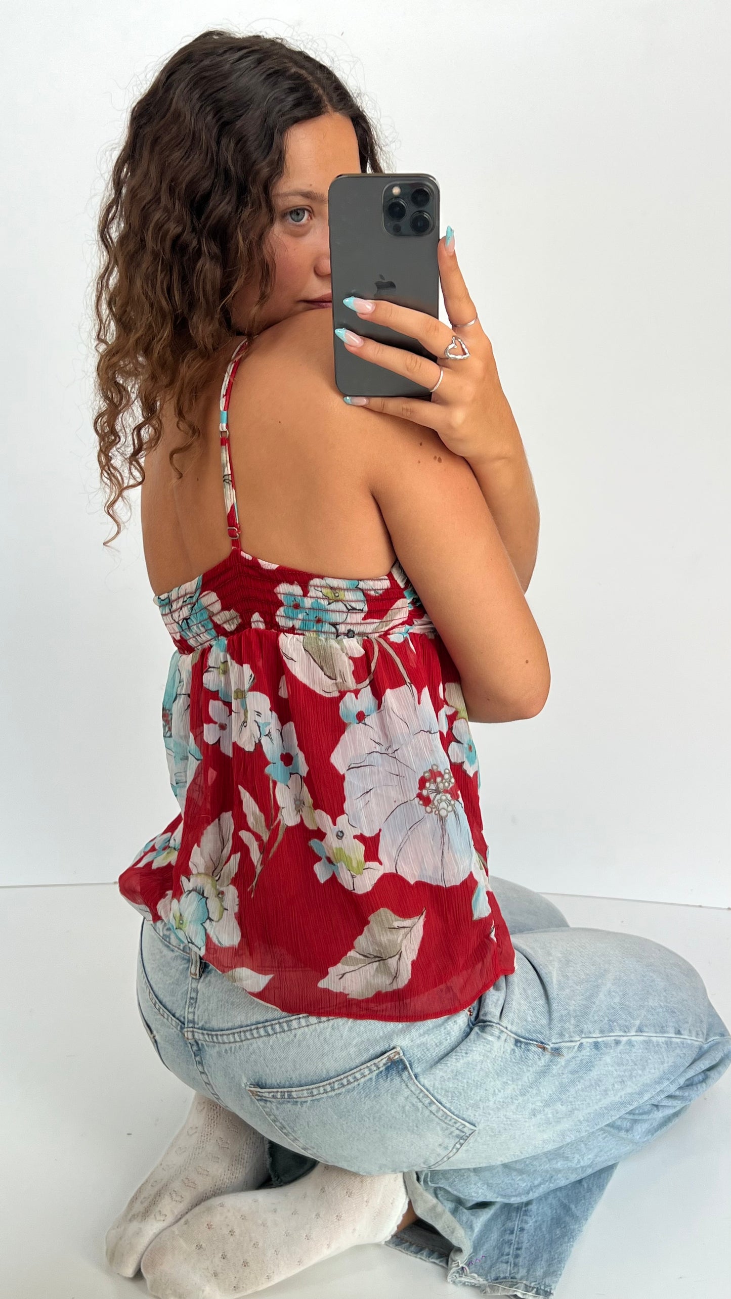 00s red floral cami- size S